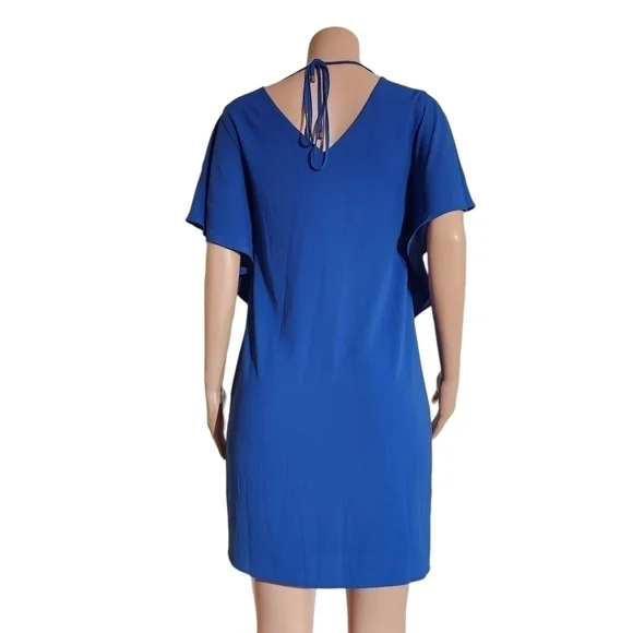 𝅺ELIZA J. Womens Blue Flutter Sleeve V Neck Tie Back Shift Dress Size 6 - Picture 10 of 14